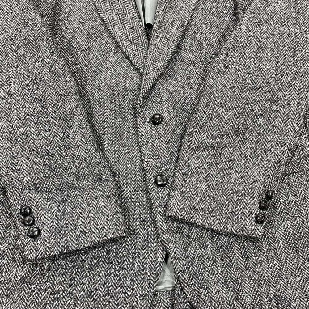 Harris Tweed Sport‎ Coat Mens 44 Gray Herringbone Wool Two Button Lined